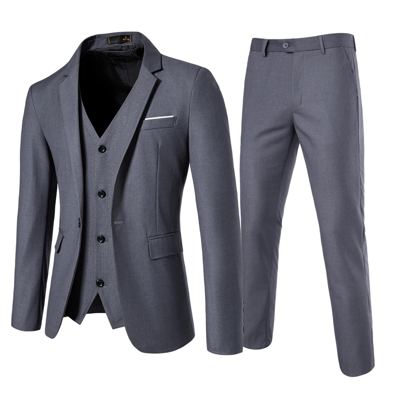 Men’s Business Office Three-Piece Suit Set – Tailored Formal Outfit with Blazer, Vest, and Pants for Meetings
