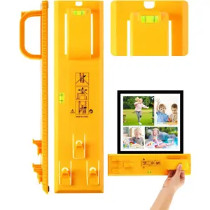 Picture Hanging Tool with Level, Goodsnova Photo Frame Hanging Tool for Easy Marking Position, Wall Hanger Helper Guide for Photo/ Art/ Painting Frame (Plastic, Yellow) Organiser Hook