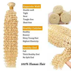 613 Blonde Bundles Deep Wave Bundles Human Hair 12A Brazilian Remy 100% Human Hair Extensions Double Weft 1/3/4 Bundles Deals Linhua