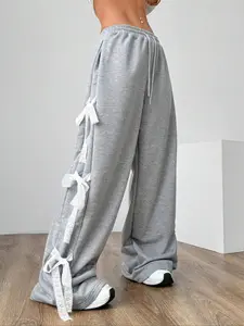 Plus Size Women's Solid Wide Leg Lace Pants, Comfortable and Stylish Casual Trousers for Everyday Wear, Perfect for Any Occasion