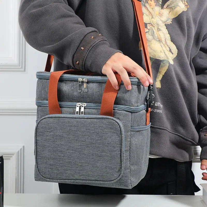 Insulated Lunch Bag, 8L Thermal 2-Layer Cooler for Men & Women, 9.8x7x10.8 inch Leak-Proof with Adjustable Strap for Work, Beach & Hiking, Oxford Fabric, Picnic, Portable Cooler, 2-Layer Design