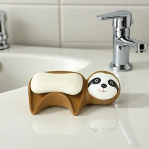 Cute Sloth Soap Dish Holder, Soap Tray, Hand-Painted Resin Craft, Slanted Design for Easy Drainage, Bathroom Decorative Soap Stand