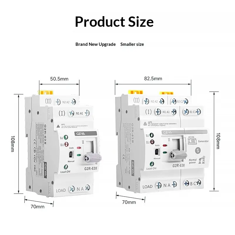 Mini ATS AC Automatic/Manual Transfer Switch Millisecond Switching 2P 4P 63A 110V, ATS Manual Transfer for Uninterruptible Power Supply Home, Dual Auto Power Electrical Selector Switch DIN Rail Mount(G2R 2P 4P 63A AC110V)