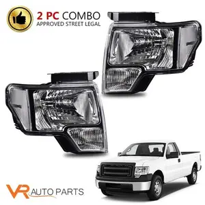 Fit For 09-14 Ford F150 Truck Chrome Housing Headlight Replacement Left+Right  Bolt-On Kit Chrome Finish