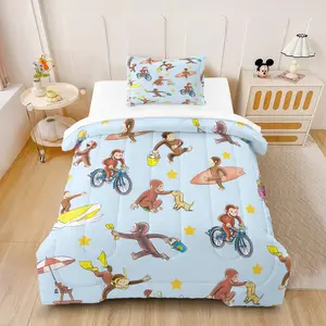 Fun Monkey Riding Surfing Printed Bedding Set(Including 1 Quilt And 1-2 Pillowcases),  lively and playful, soft and warm, skin friendly, suitable for creating lively and playful children's rooms, warm and durable, suitable for all seasons.