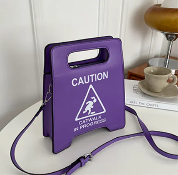 Caution Stop Sign Catwalk in Progress Funny Purse Messenger Bag, - Messenger Bag For Women - Fashion Warning Shape Hand Bag Shoulder Crossbody Bag