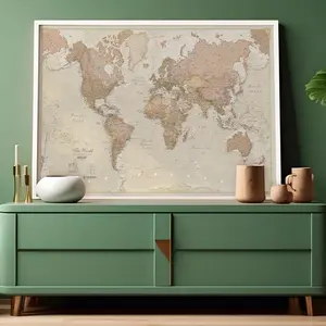 Antique World Map - home, wall hanging, push pin map, living room, gift, bedroom, home decor, map poster, study