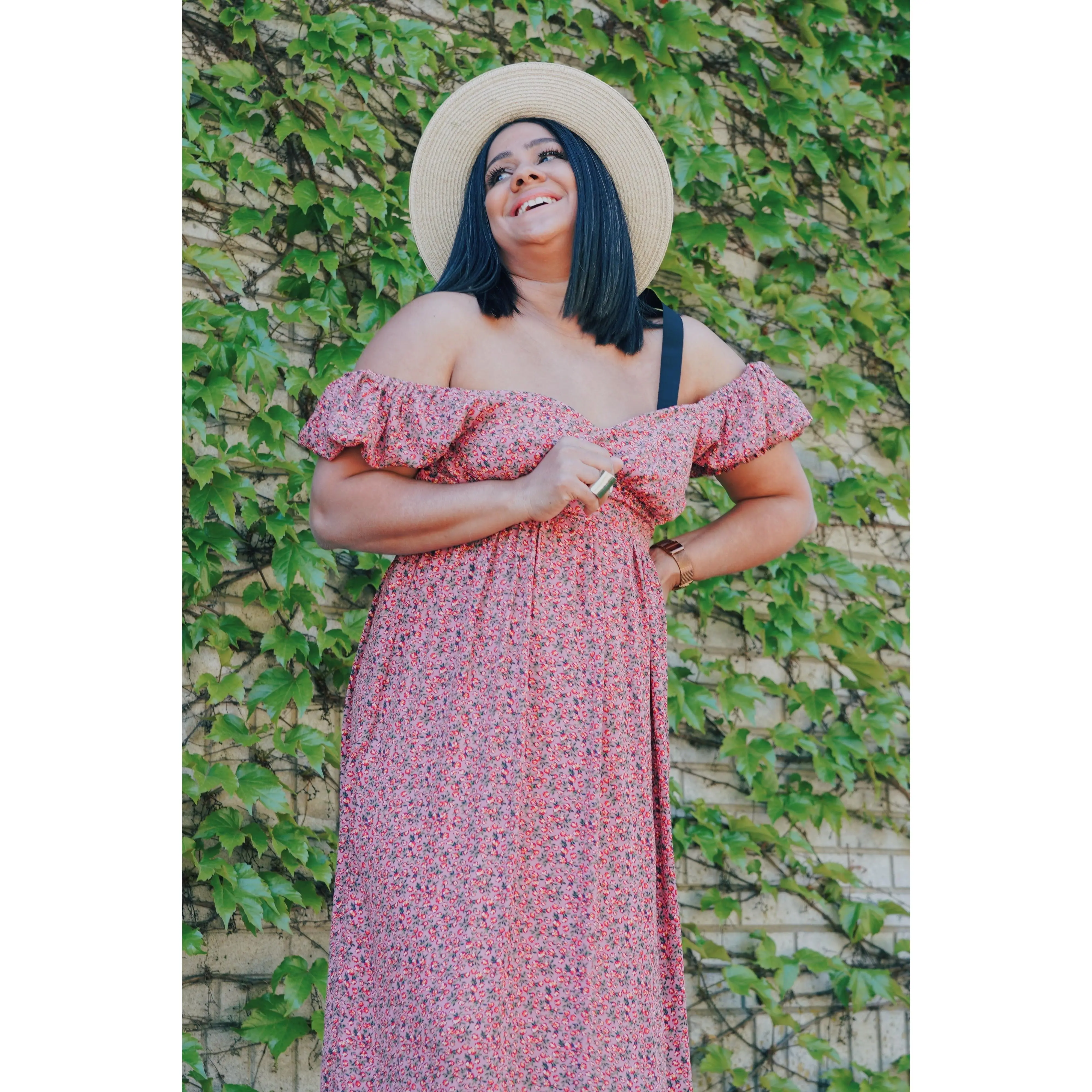 chinese dress ladies Pink Floral Puff Sleeve Maternity Maxi Dress Small