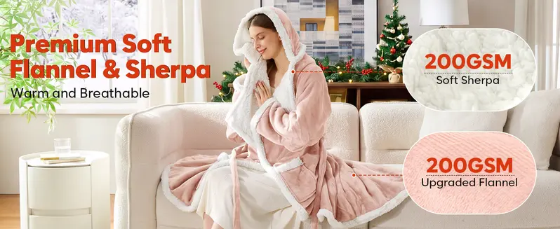 Sohochic DOWNCOOL Wearable Electric Heated Blanket for Women, 50x70 in Flannel Sherpa Fabric with Sleeves, Hood, Foot Pockets, Controller, 10 Heat Settings, 1-12H Auto-Shutoff, for Bedroom, Christmas Gifts, Birthday Gifts for Boyfriend, Home Essentials Sohochic DOWNCOOL Wearable Electric Heated Blanket for Women, 50x70 in Flannel Sherpa Fabric with Sleeves, Hood, Foot Pockets, Controller, 10 Heat Settings, 1-12H Auto-Shutoff, for Bedroom, Christmas Gifts, Birthday Gifts for Boyfriend, Home Essentials