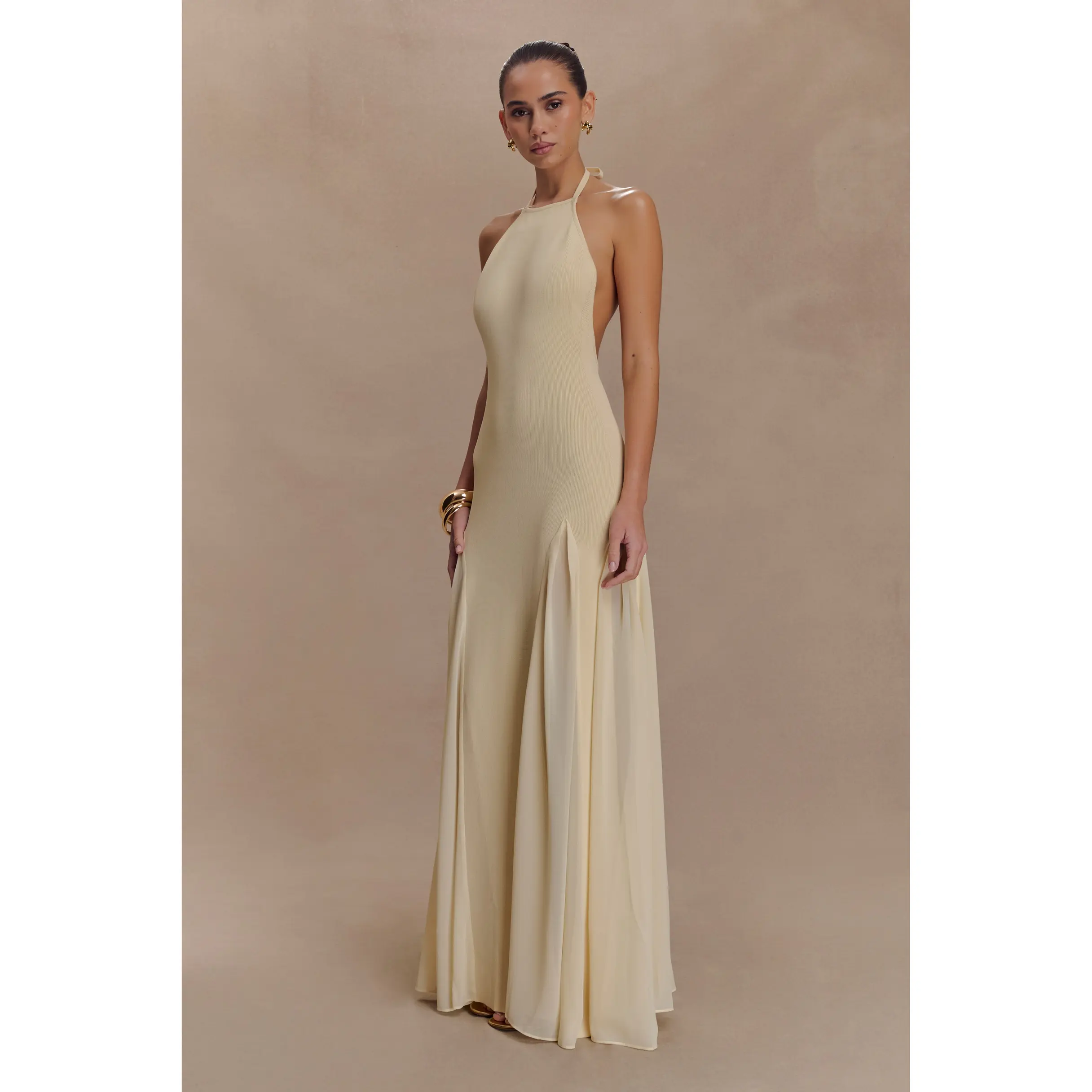 Soleil Knit And Mesh Halter Maxi Dress