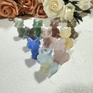 Igcrystal Natural Exquisite Natural Crystal Fox Statue - 1.5 Inches Hand-Carved Rose Quartz/Obsidian And Other Crystal Carvings Labradorite Animal Statue Gift This Mini Fox Statue Is A Great Gift For Women, And Also Suitable For Office And Home Decoration