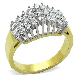 Alamode TK1376-7 Women Two-Tone IP Gold Stainless Steel Ring with AAA Grade CZ in Clear - Size 7