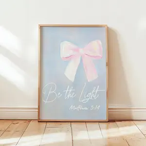 Pink Bow Christian Wall Art - Coquette Bible Verse Print, Preppy Decor Poster Unframed - 5 size, 8x12  to 27x40