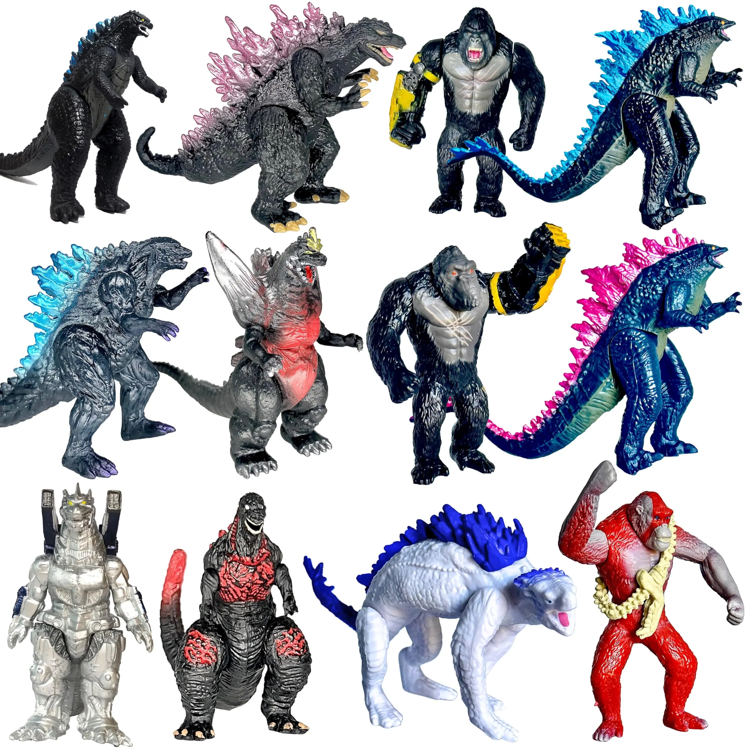 Godzilla Dinosaur Toys King of The Monsters Movable Joint Action Figures Mini Mothra Imago Shin Burning Heisei Mecha Ghidorah Kids Birthday Cake Toppers Pack, Travel Bag