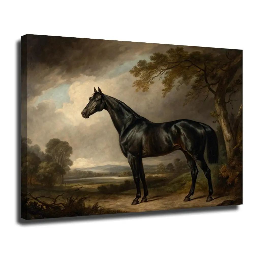Majestic Black Horse Landscape Wall Art Farmhouse Decor Living Room Bedroom Gallery Wrapped Canvas Prints for Home Office Modern Rustic Style