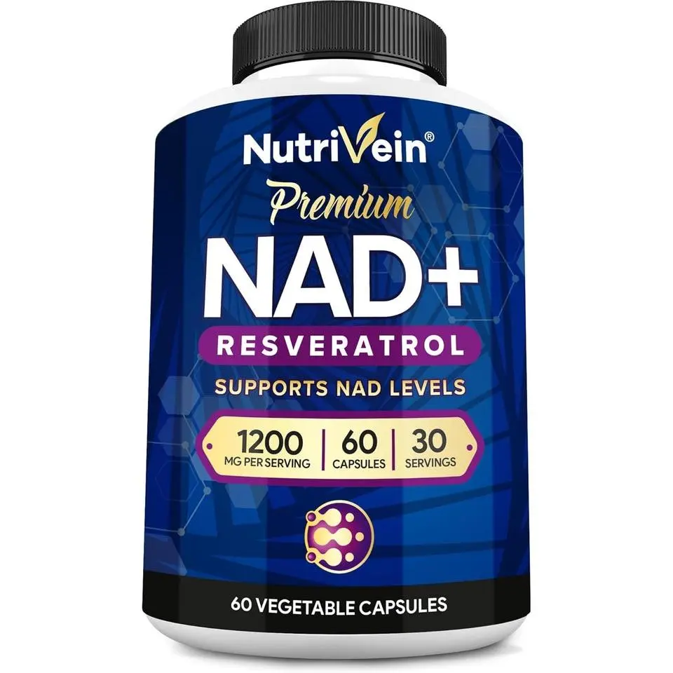 Nutrivein Premium NAD + Resveratrol Supplement 1200 mg - 30 Servings (60 Capsules): Powerful Synergistic NAD Resveratrol Supplement - Aging, Cognition, Metabolism, & Overall Well-Being