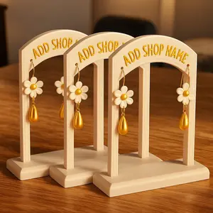 Set of 3 Custom Earring Display Stands – Personalized Shop Name Jewelry Holder for Hoops & Dangles – Boutique Display – White, Black, Pink, Beige