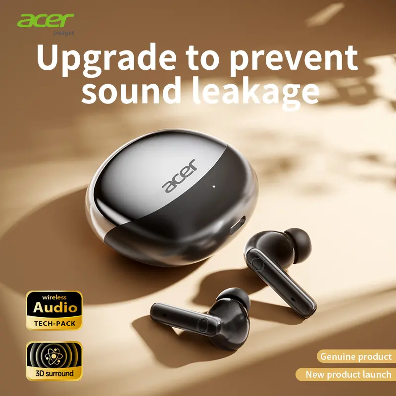 Acer OHR546 Wireless Stereo Earbuds, In-Ear Noise-Canceling, Extra Long Battery Life, Universal Fit for Men and Women, 28h Standby Time, Comfortable Wear, Noise Isolation Headphones, Compact Headset Design, Touch Control Audio Electronic Black