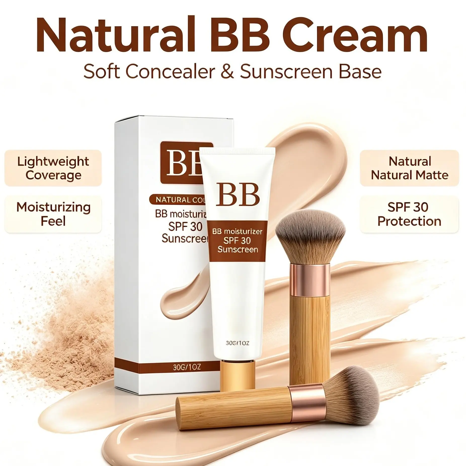 2-in-1 Moisturizing Sunscreen BB Cream - Natural Light Shade, Sheer Transparent Skin Tint, Soft Blurry Texture, Fine Light Concealing Effect, Daily Natural Foundation Makeup girl pro coverage liquid foundation cushion