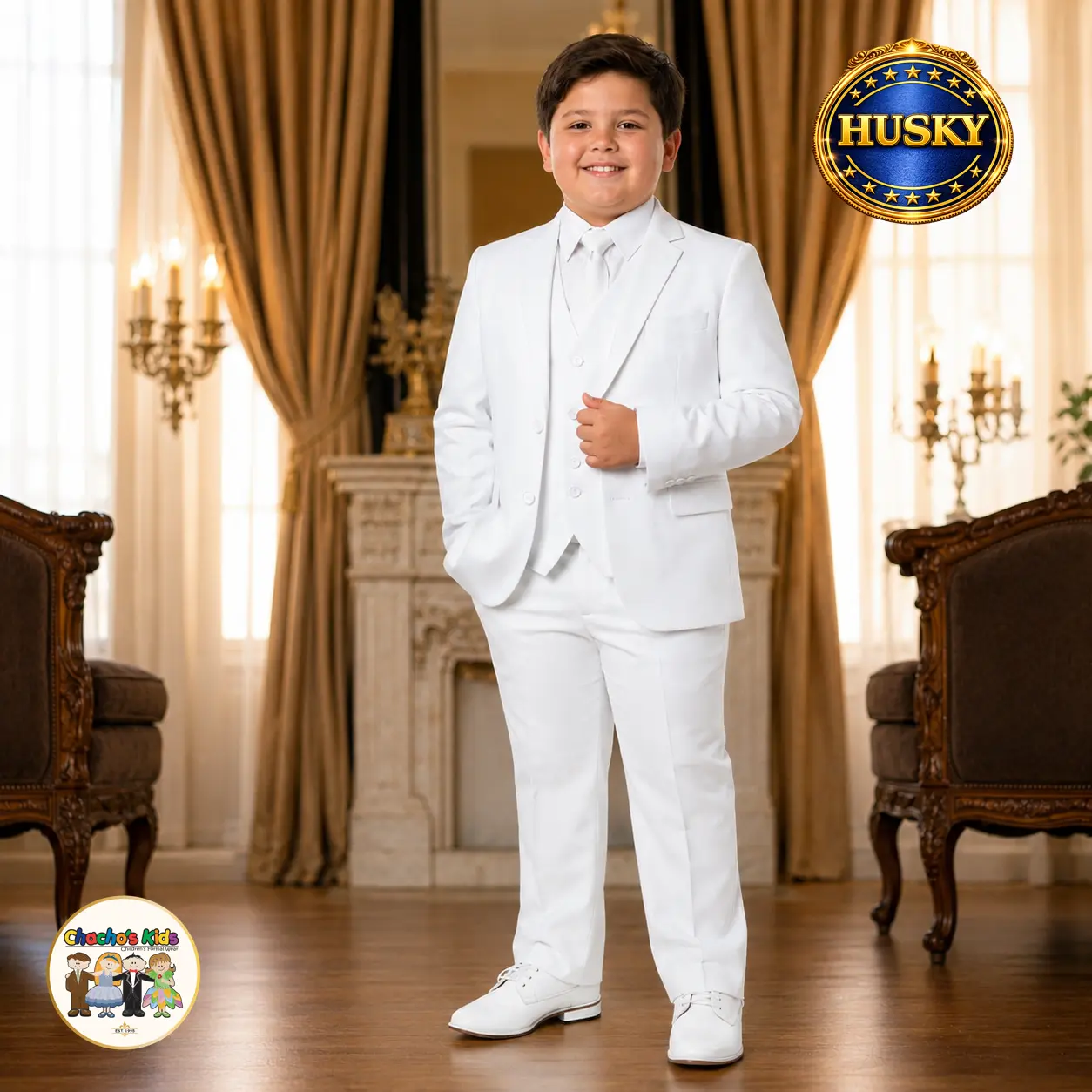 Executive Italian-Cut Boys Husky Suit-Premium (White)