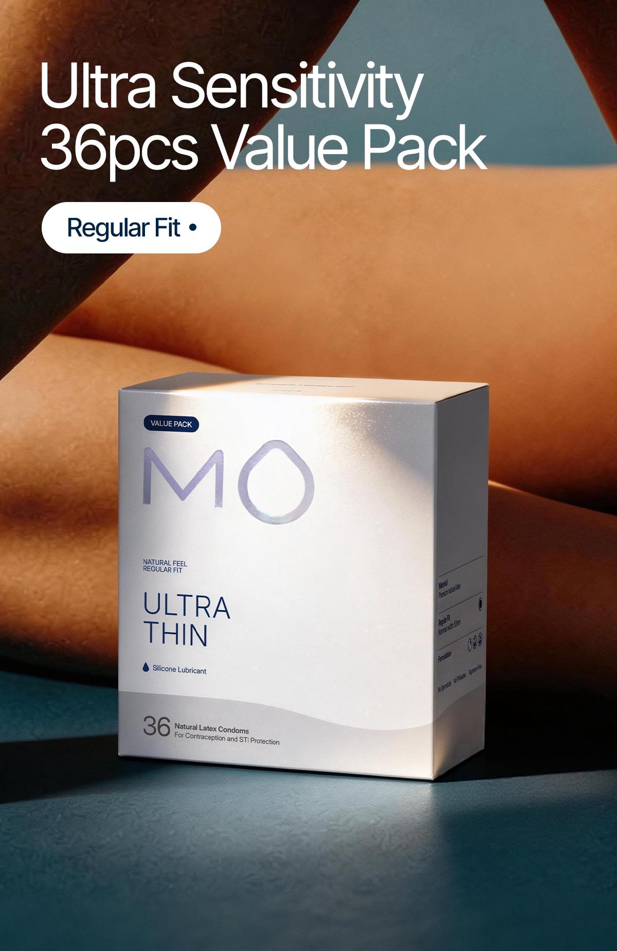 MO Ultra Thin Condoms Value Pack 36 Count, 0.04mm Ultra Sensitivity, 100% Natural Latex, pH Balanced Formula, Regular Fit