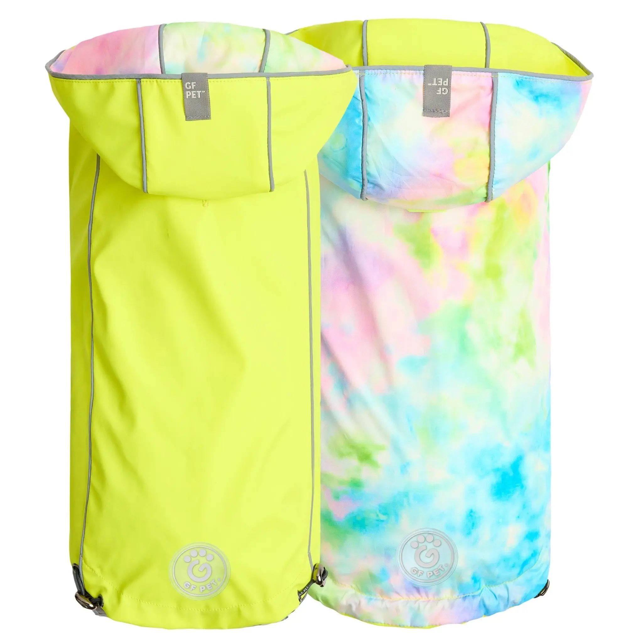 Reversible Dog Raincoat - Neon Yellow/Tie Dye Dog Rain Jacket