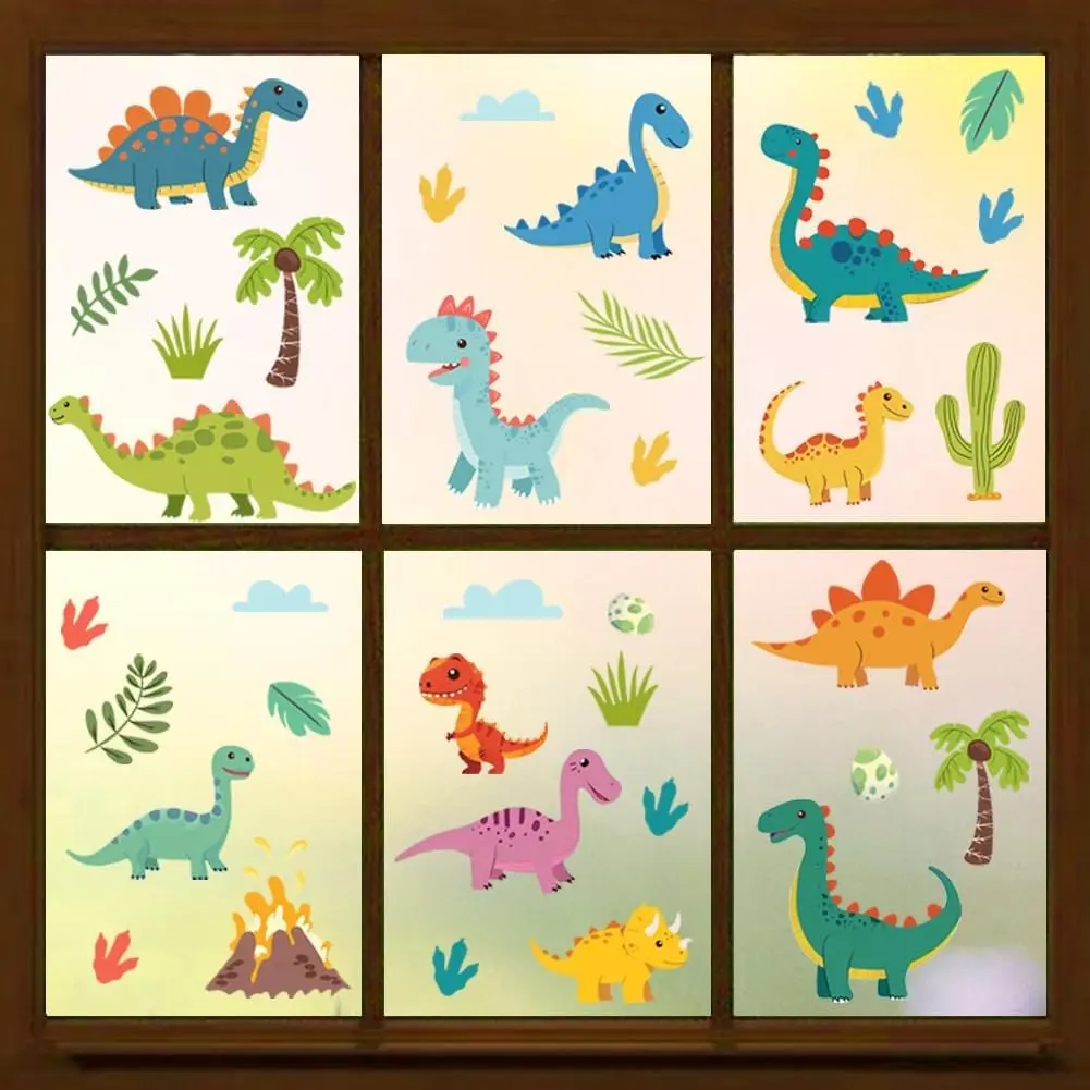 Dinosaurs Window Static Clings, Static Stickers 7.9"x11.8" | 6 Sheets Window Decals, Removable Cling Stickers for Glass Windows Mirrors Home Office Decor Without Adhesive