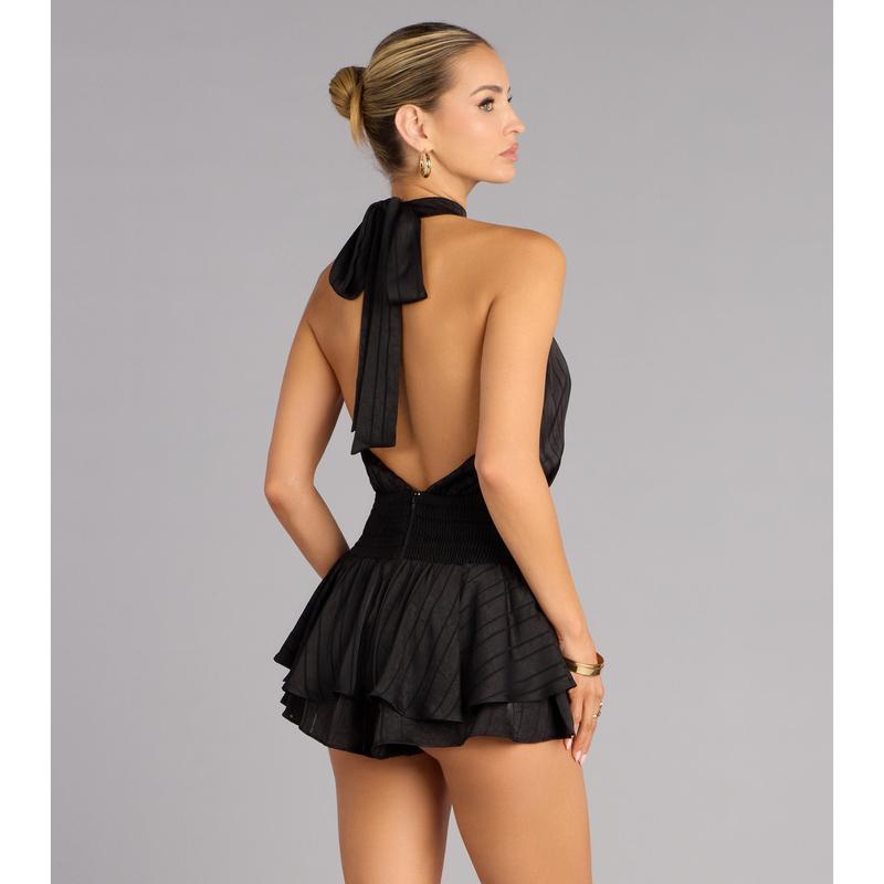 Glossy Moves Satin Halter Romper