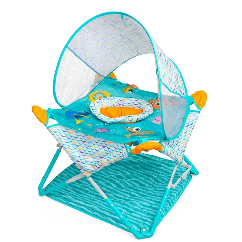Portable and Foldable Baby Jumper Activity Center, Unisex Design with 3 Adjustable Heights, Removable UV Canopy, Sensory Toys, and Machine-Washable Seat for Babies 6-9+ Months