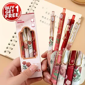 Vintage Rose Pattern Retractable Ballpoint Pens, Smooth Writing, Medium Nib, Ink, Ergonomic Design, Essential Stationery Set, Office Supplies