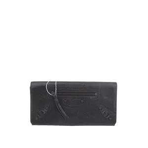 Pre-owned Balenciaga Calfskin Wallet Le City Long Flap Black CPU1016
