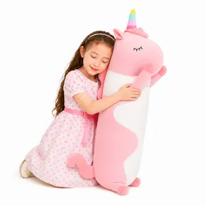 CHUBBYJOY Cute Long Unicorn Plush Pillow, 27" 35" 43" Soft Pink Unicorn Body Pillow for Girls Kids, Kawaii Stuffed Animal Hugging Pillow for Bed Sofa Bedroom Decor