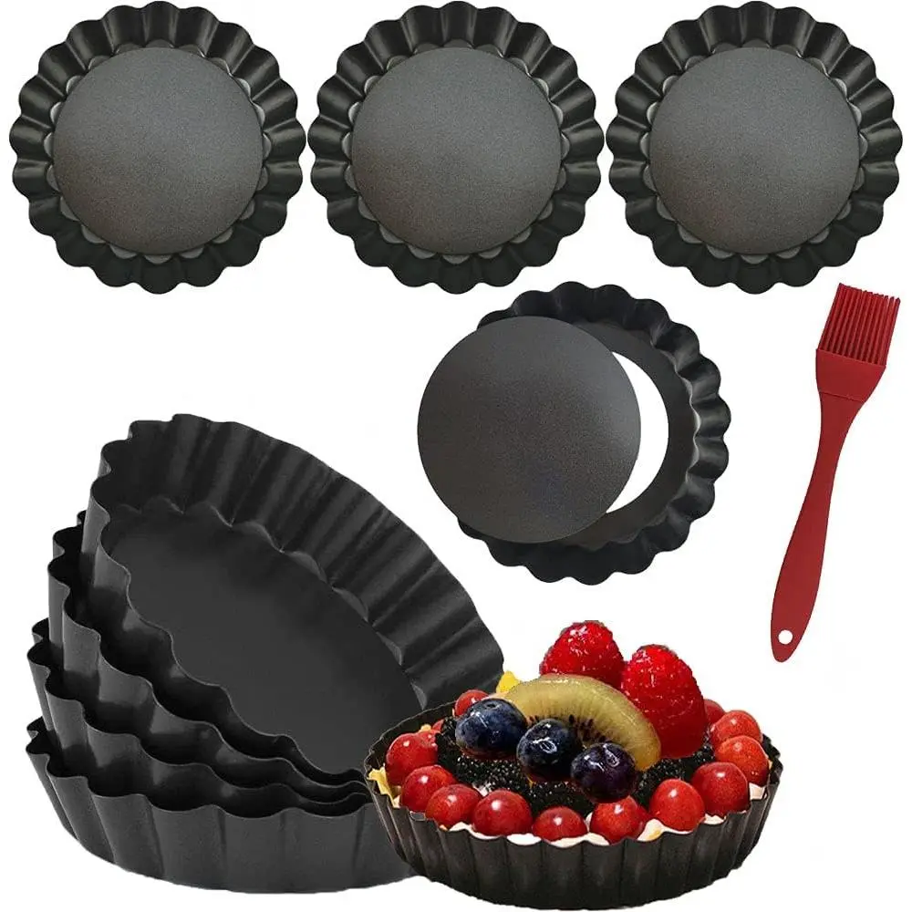8-in Mini Tart Pans with Removable Bottoms - Round Non-Stick Heavy-Duty Corrugated Sides Bakeware Kitchenware for Pies, Mousse Cakes (4-in, 8-Piece Set)