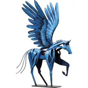 Horse Statue Décor Artwork, 24" H Handmade Metal Pegasus Greek Flying Horse Sculpture, Hand-Painted Animal Figurines for Home Living Room Office