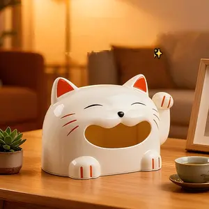 Creative Lucky Cat Napkin Holder, Cute Cartoon Desktop Organizer, Home Decor Paper Towel Box, Living Room Storage Container