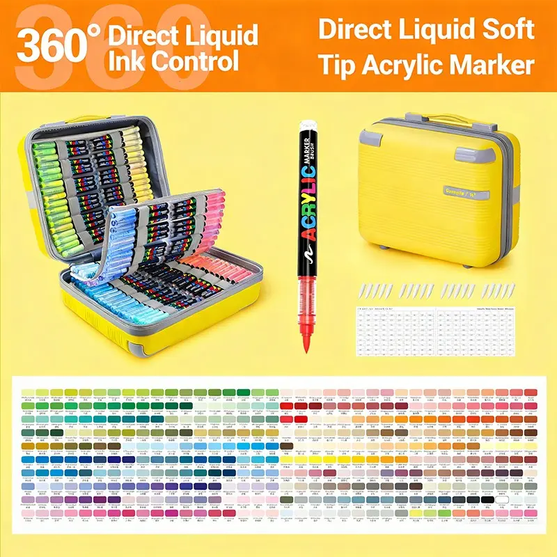 Guangna 8101 Liquid Acrylic Markers, 360 Colors Soft Tip No Press Student Drawing Graffiti Layering Pens, Ideal for Art Students