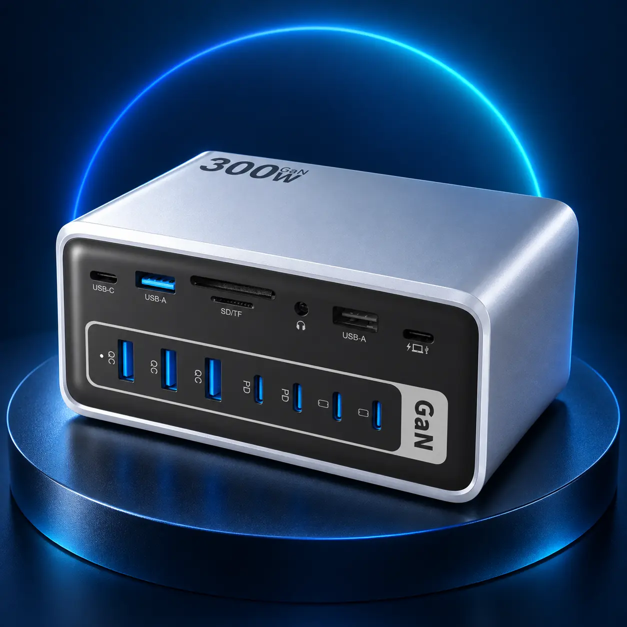 300W GaN Desktop Charging Station & USB-C Docking Station, Dual HDMI/DP/VGA Multi-Monitor Adapter, 1000Mbps Ethernet Power Hub for MacBook & Windows type-c port retractable voltage wireless charger