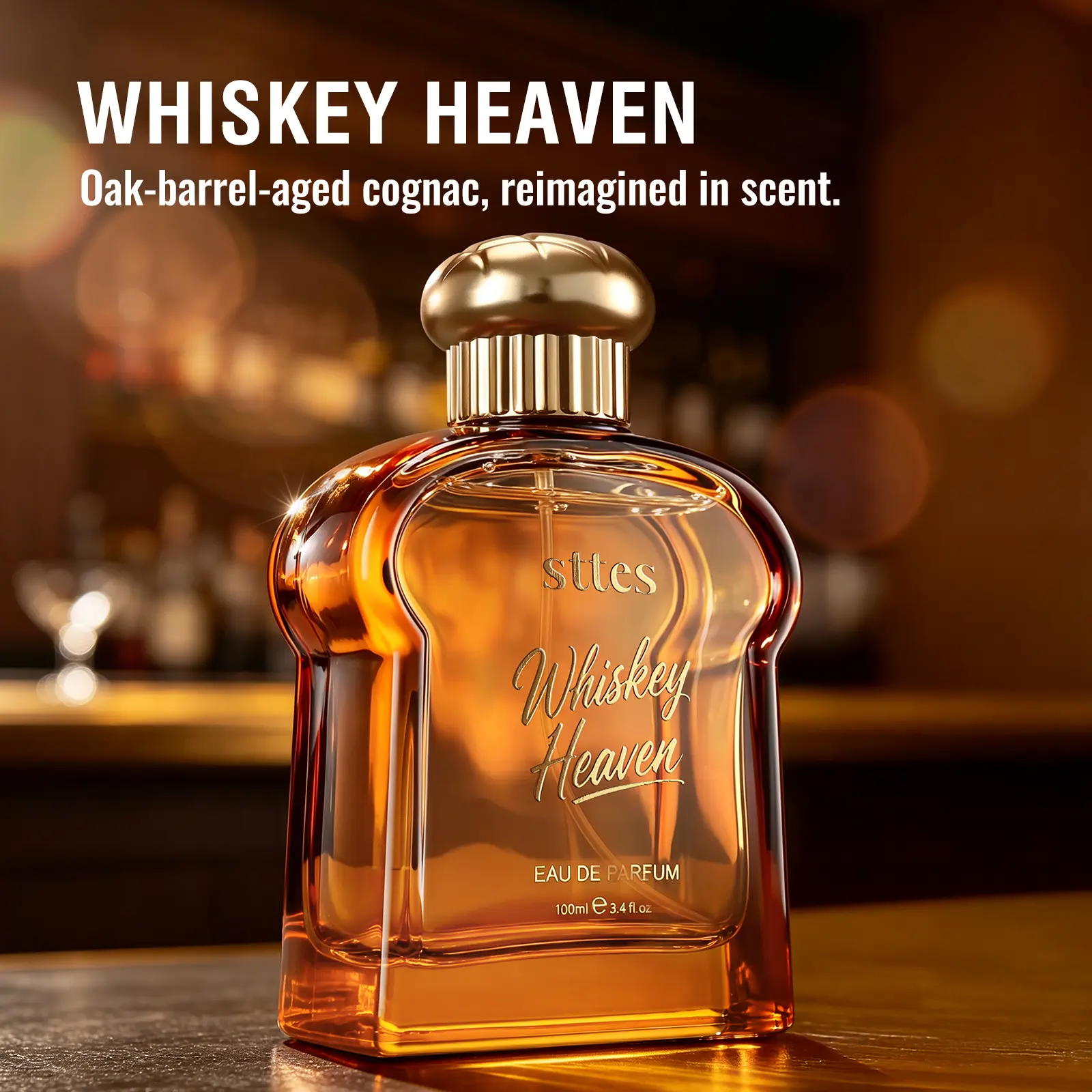 sttes Whiskey Heaven Eau de Parfum, Warm Woody Spicy Perfume for Men & Women, Cognac, Oak, Vanilla & Musk Fragrance Spray, 100ml/3.4 fl oz