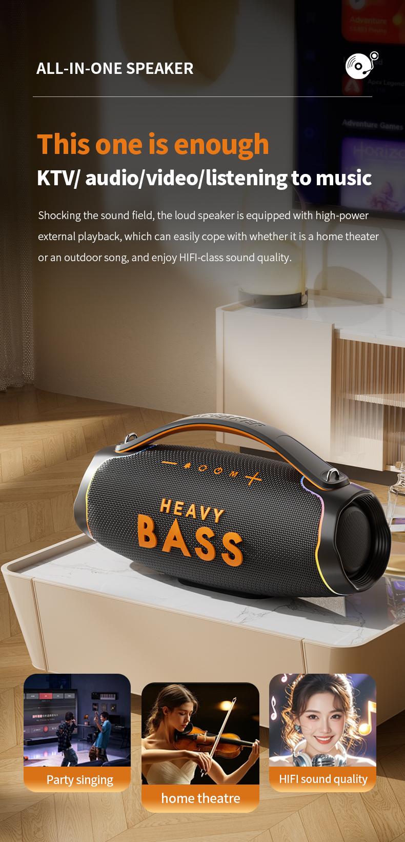 Upgraded Wireless Boombox with 360° Spatial Audio, Portable RGB Party Speaker with Carrying Strap, High Fidelity Sound for Outdoor Gatherings, Shocking Bass Cinema Quality Sound