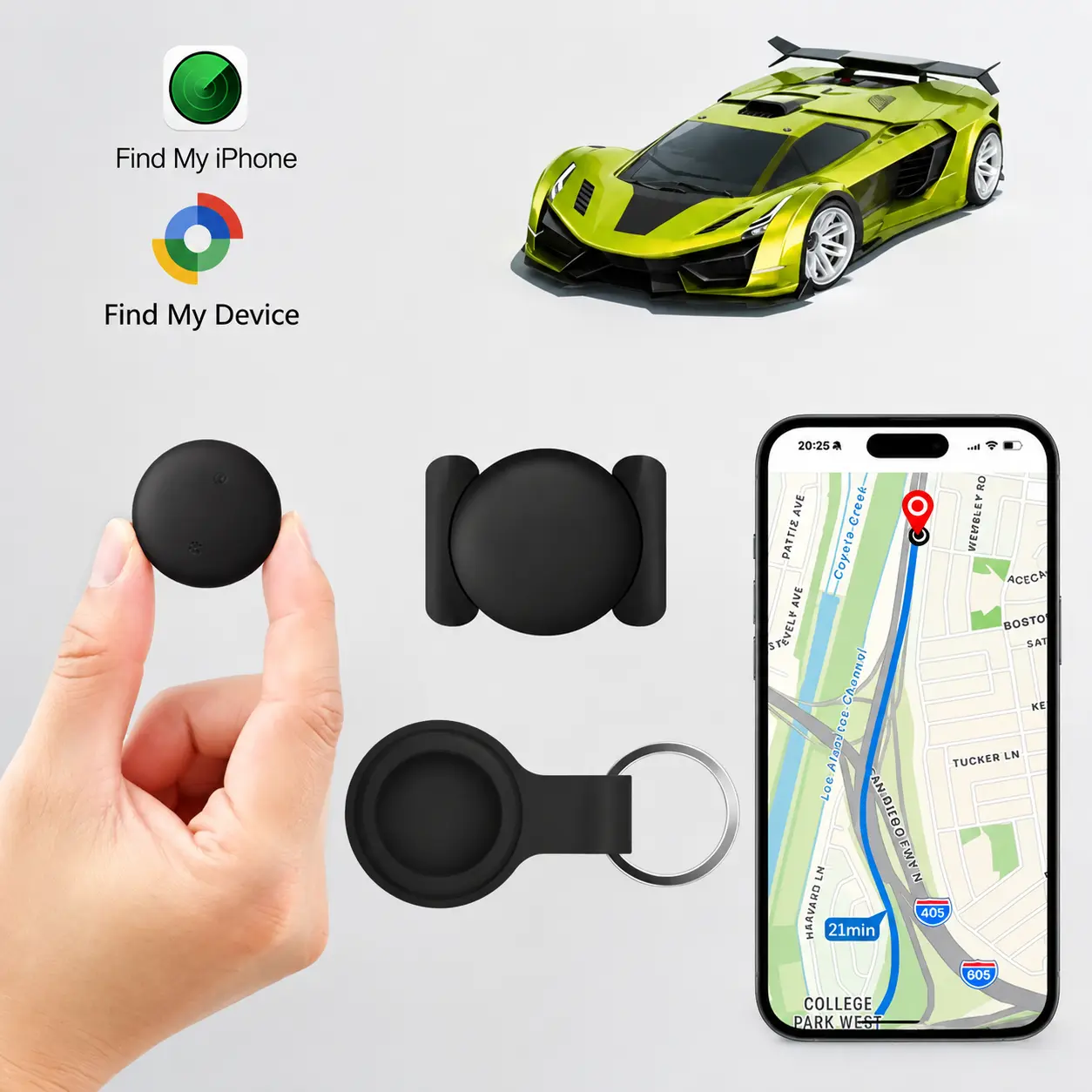 Mini Magnetic Asset Locator Compatible with Apple Find My, No Monthly Subscription Real-Time Position Tracker for Vehicles, Pets & Kids, Portable Anti-Loss Vehicle Locator for iOS Devices