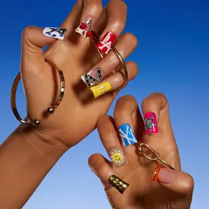 Custom City Colorful Painted Duck Press On Nails , 3D Cherry Art, LA/NY, French Animal Print Tips, Pearls, Long Lasting, Salon Quality, Reusable