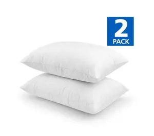 Memory Foam Cluster Bed Pillows 2 Pack, Standard Queen Size, Extra Firm Support, Soft Microfiber Cover, Antimicrobial White Sleeping Pillows