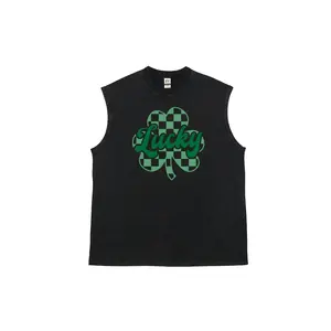 St Patricks Day Lucky Shamrock Shirt, Retro St Patricks Vest, Irish Shirt, St Pattys Shirt, Lucky Shirt, Shamrock Sleeveless Printed Washed Distressed Tank Top, Casual Graphic Summer Tank