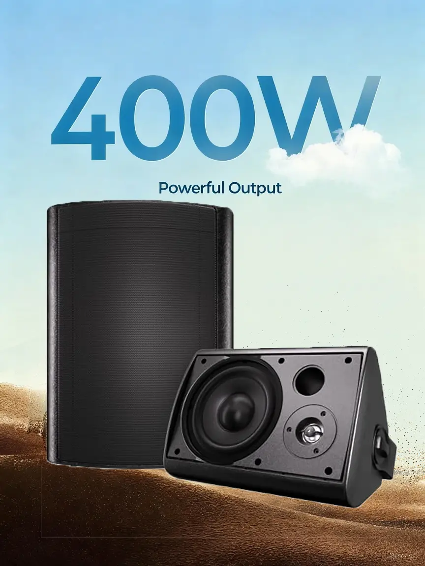 Herdio Waterproof 4-6.5in Wall-Mount Wireless Speakers with Amplifier & Protection, Bluetooth Surround Sound Audio for Patios, Boats, Cable-Compatible Indoor Speakers (White/Black)