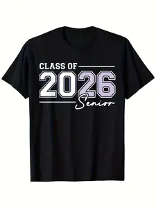 Class of 2026 Senior T-Shirt - Heavyweight 220gsm Cotton Retro Graduation Shirt with Bold 2026 Number - Black & Purple Countdown Tee for Men & Women - Senior Week, Prom, Graduation Party Outfit