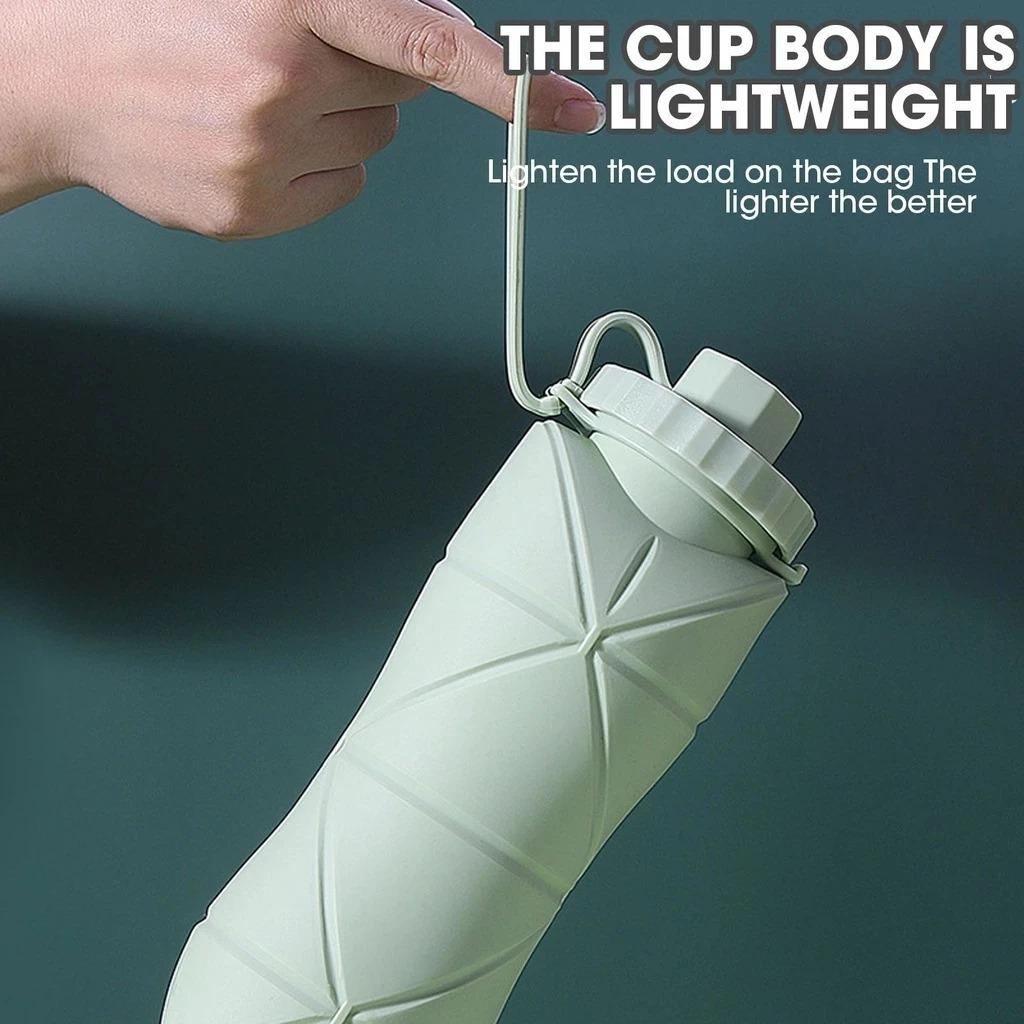 21oz Collapsible Silicone Water Bottle, Leakproof Foldable Travel Water Bottle, Portable Reusable Squeeze Water Bottle for Gym, Hiking, Running, Outdoor Sports