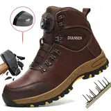 Men's Steel Toe Work Boots - Closed Mesh Minimalist Athletic Fabric Footwear for Workers, Indestructible, Puncture-Proof, Non-Slip, Breathable Antimicrobial Casual All-Seasons Walking Shoes with Rotary Buckle,outdoorfun