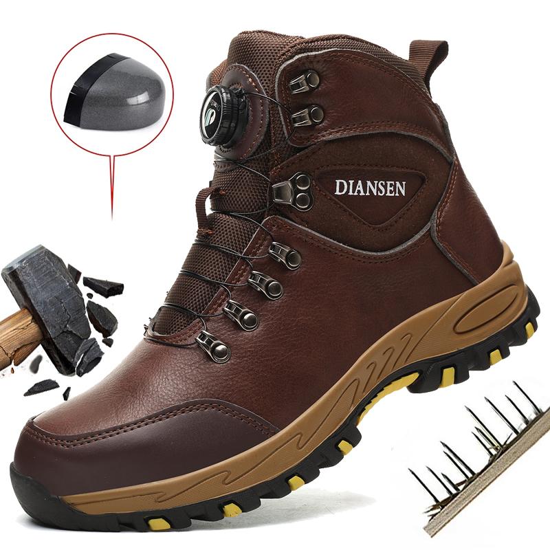 Work Boots Indestructible Safety Shoes Men Steel Toe Shoes Puncture-Proof Sneakers Non Slip Work Shoes New Fashion Rotary Buckle Protective Boots Construction Work Shoes