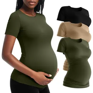 3 Pack Women's Short Sleeve Maternity T-Shirts, Yoga Summer Casual Crew Neck Pregnancy Tees Mama Tunic Tops Blouse