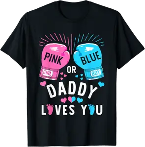 Pink Or Blue Daddy Loves You Boxing Gender Reveal Party T-Shirt - Dayahcolber Shop 29B0DM5TN7DG